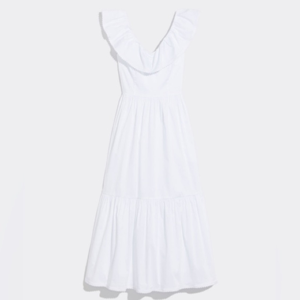 Ruffle cotton maxi dress is ivory. Size 10